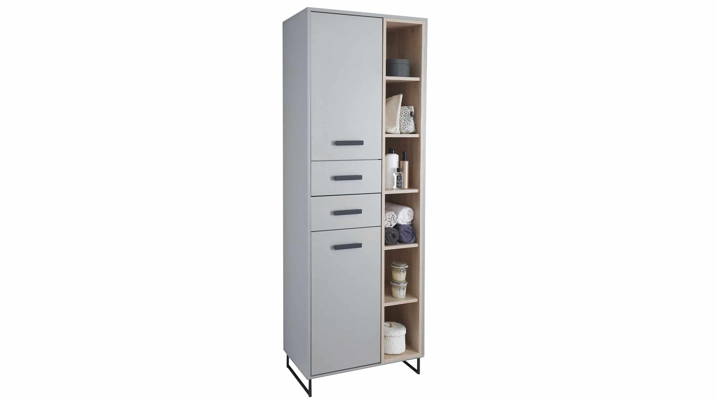 Bad Hochschrank Grau Matt - Sonoma Eiche 185 Cm - Tunis with regard to Badezimmer Hochschrank Grau