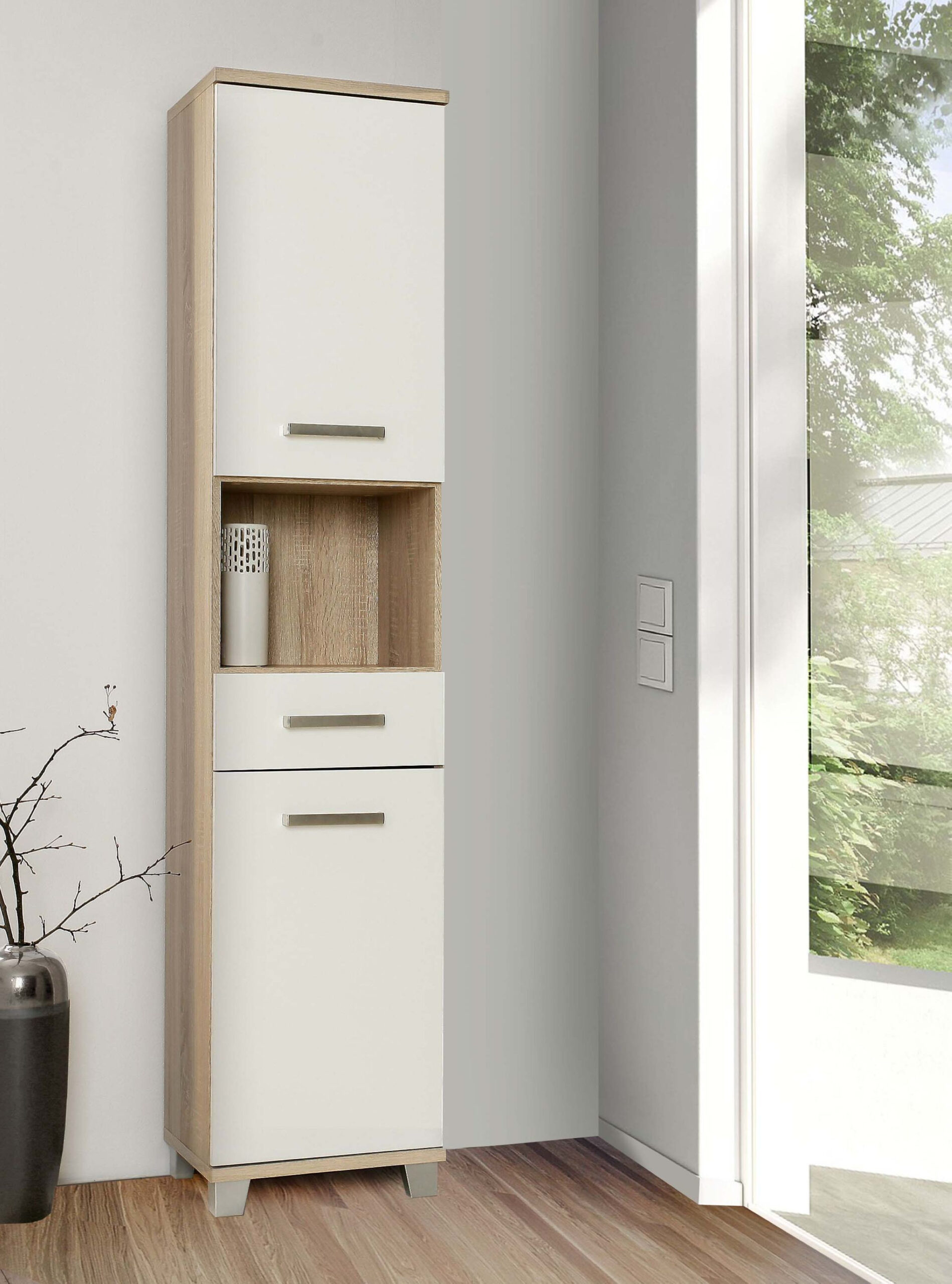 Seitenschrank Veris Von Forte Weiss / Sonoma Eiche for Badezimmer Hochschrank